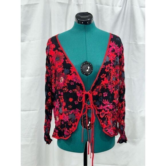 Free People Red Floral Tie Front Cardigan | Sz M, NWT - Picture 2 of 8